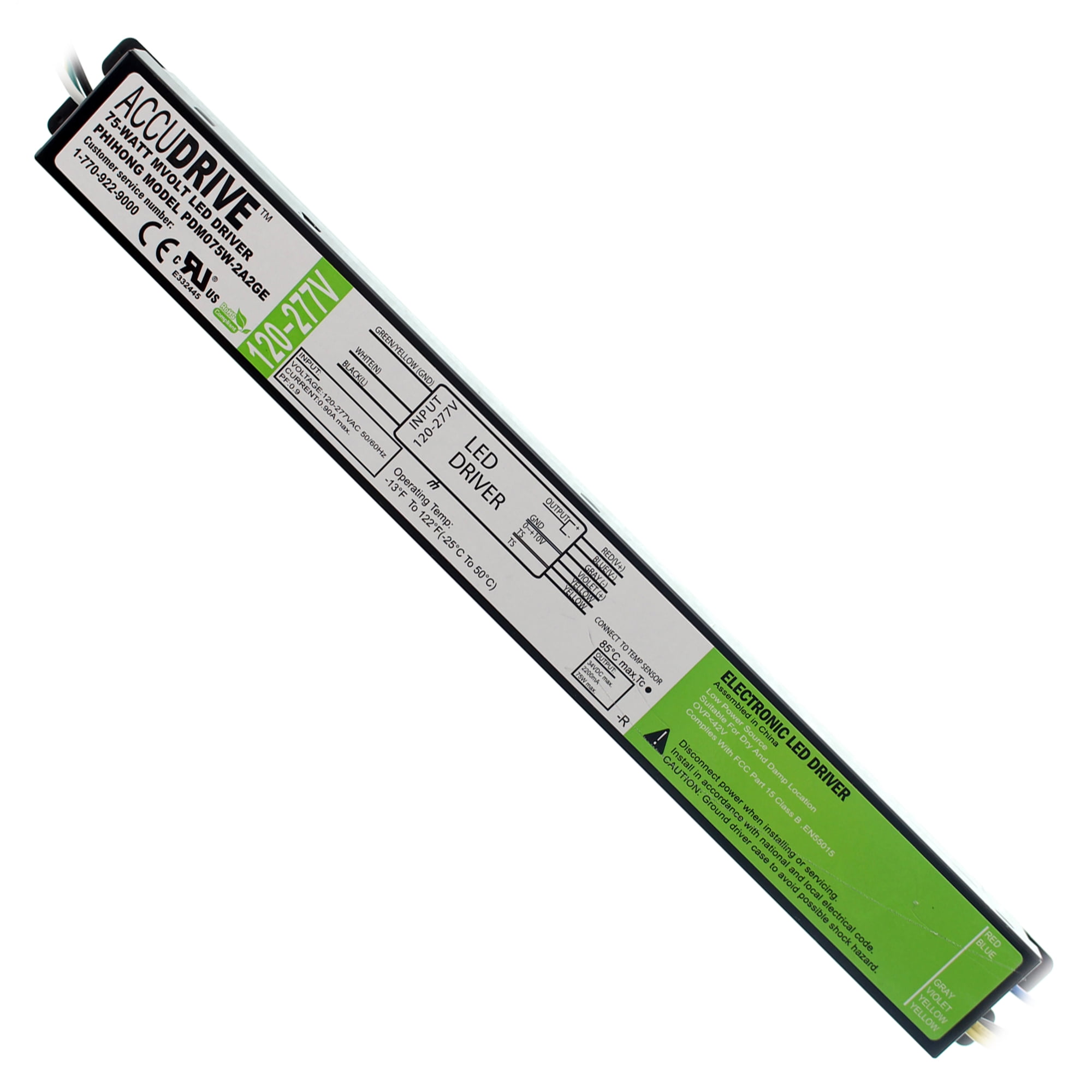 120//277V ACCUDRIVE PDM075W-2A2GE DIMMING LED DRIVER 34V @ 2200MA 75W 0-10V