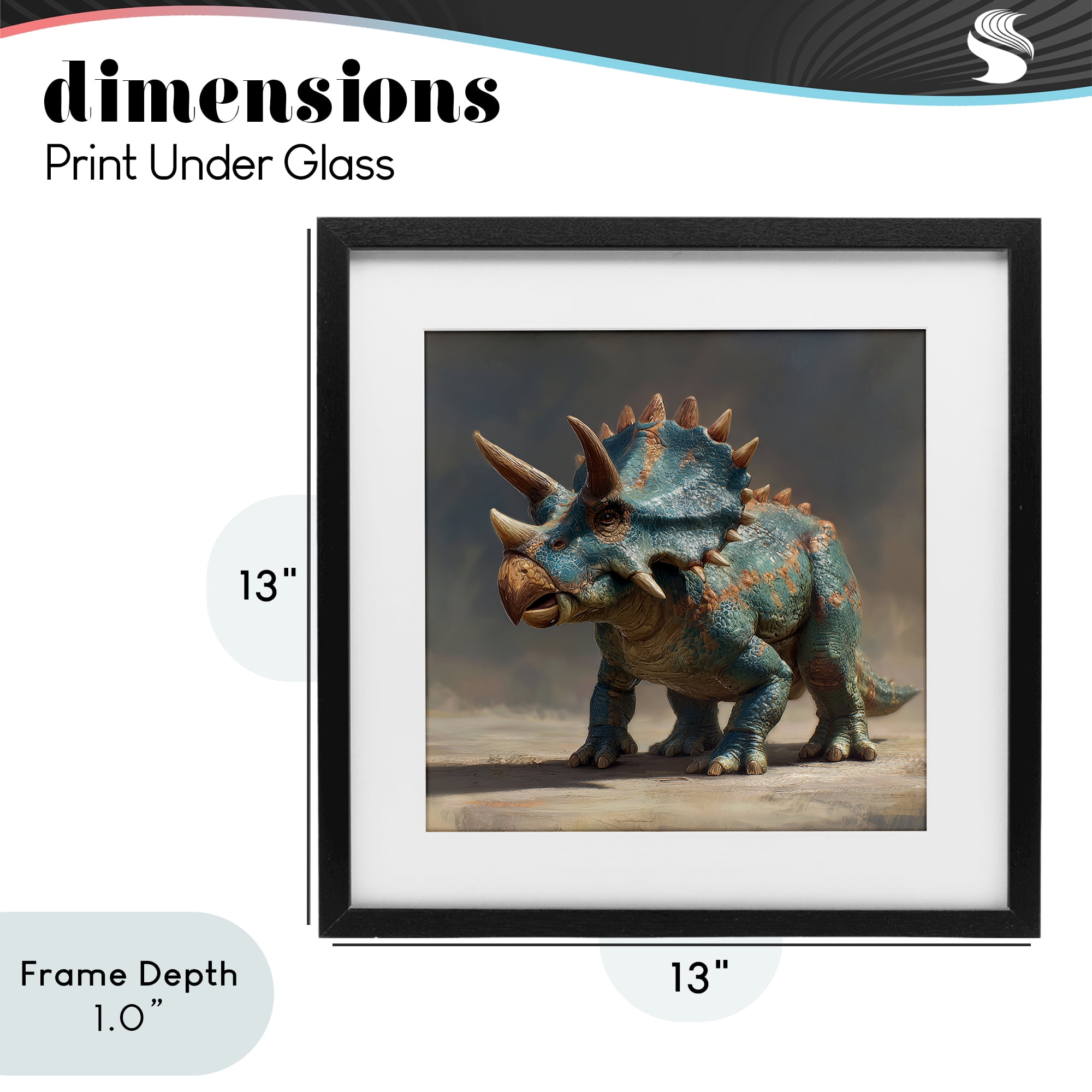 Stupell Industries Horned Triceratops at Sunrise Black Framed Print Under Glass, design by Wumples