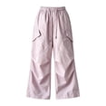 thumbnail image 3 of Ymyiu Kids Cargo Pants Girls Parachute Pants Kids Wide Leg Cargo Pants Street Trousers with Pockets Size 9-10 Years (Pink,9-10 Years), 3 of 4