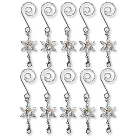 Christmas Tree Star Charm - Silver S Hooks - Set of 10 Decorative S Hooks with Star Charm
