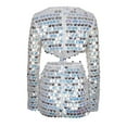 thumbnail image 5 of Miqool Women's 2 Piece Rave Outfits Sparkly Sequin Long Sleeve Crewneck Crop Tops with Glitter Sequin Mini Skirts Suit Set Clubwear for Festival Party Prom, 5 of 6