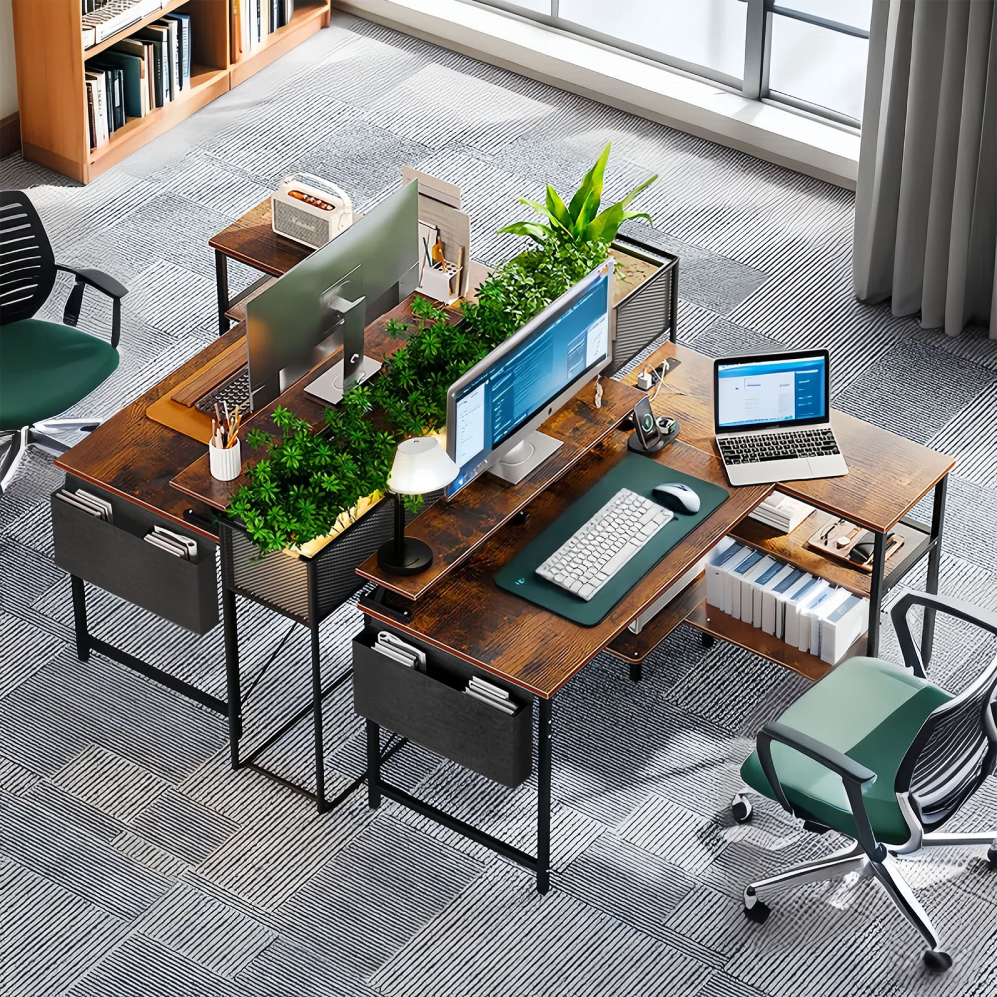 L Shaped Computer Desk with Monitor Stand 47'' Gaming Desk with Power Outlets, Office Desk with Side Bag for Home Office, Bedroom