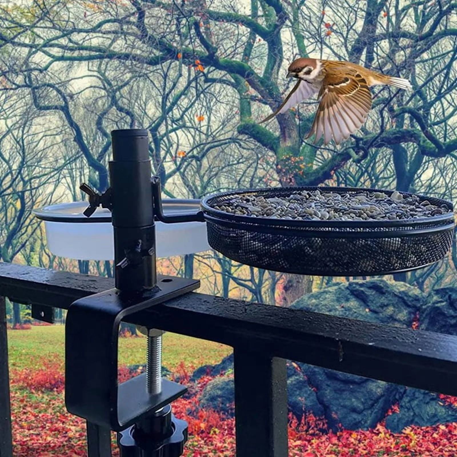 Railing Clamp Bird Feeder Adjustable Height Deck Feeders with Feeding Station Flower Pot Stand 360Degree