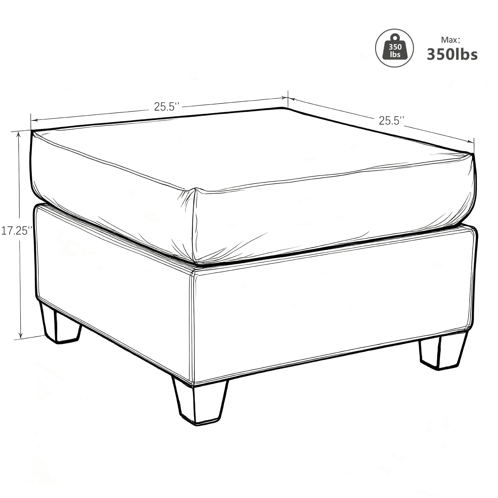 25.5'' Vegan Leather Square Ottoman with Storage Function - Brown