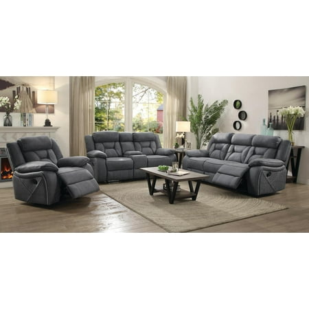 Leather Match Motion Sofa - Coaster Company Houston Collection Motion Sofa, Grey