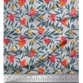 thumbnail image 1 of Soimoi Grey Silk Fabric Leaves & Floral Artistic Printed Fabric 1 Yard 42 Inch Wide, 1 of 1