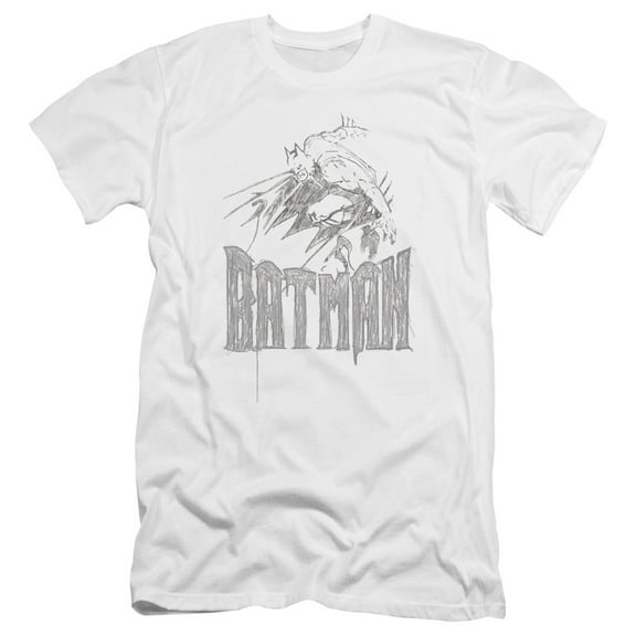 Batman Knight Sketch Premium Canvas T-Shirt Adult Slim Fit 30/1-White