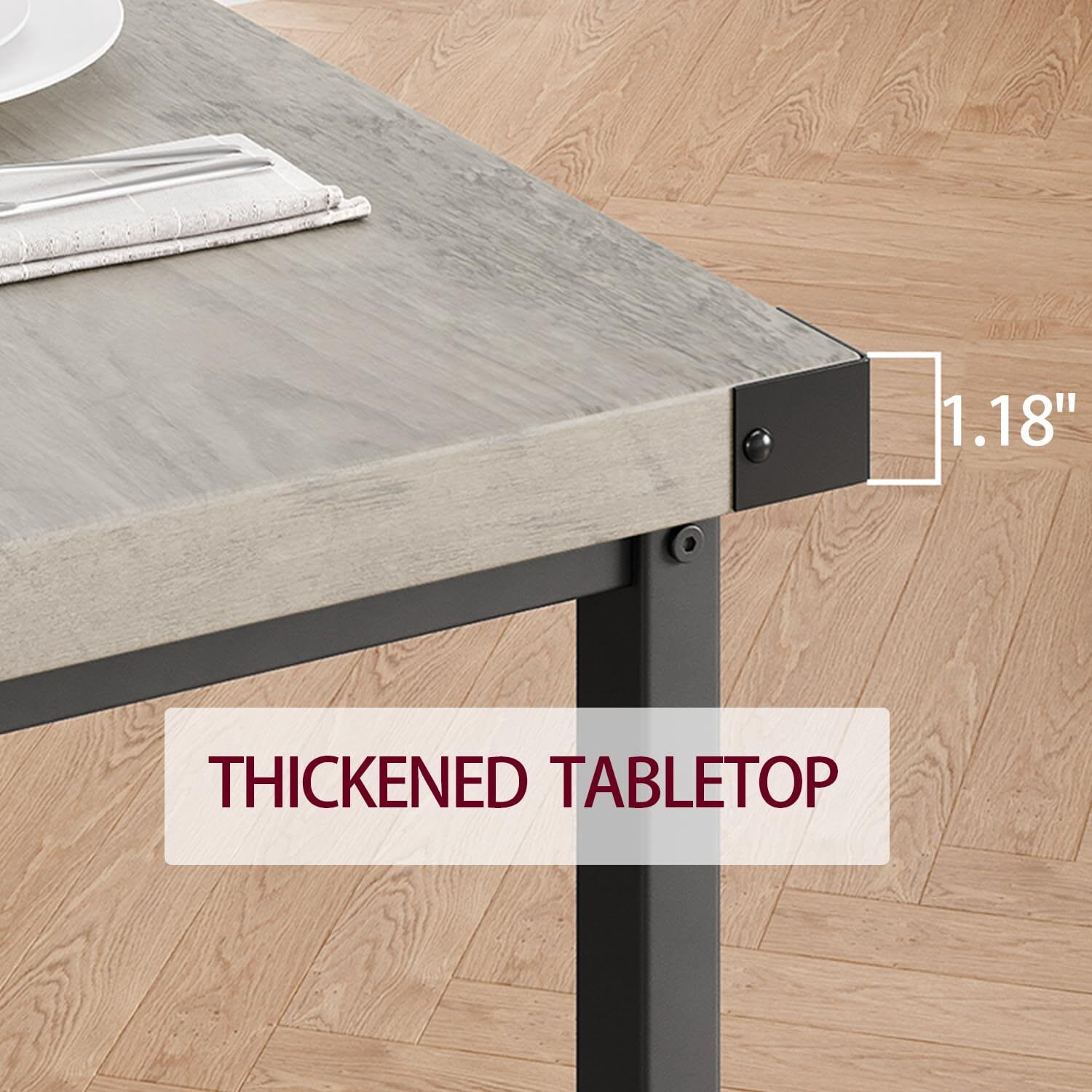 EastVita Gray 3-Piece Dining Table Set for 4 with 2 Benches and Corner Protectors and H-Shaped Frame Compact for Apartments and Small Spaces