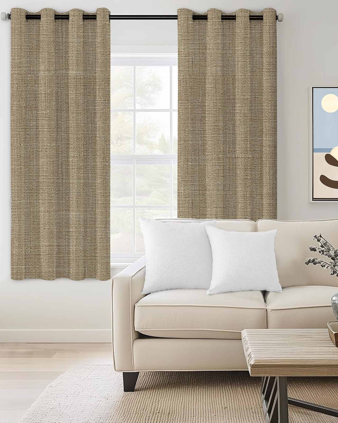 Brown Linen Texture Blackout Curtains 54 Inches Long, Farmhouse Solid Color 2 Panels, Thermal Insulated Room Darkening Drapes with Grommets, 42W x 54L Each Panel