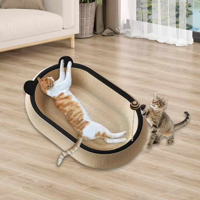 Rascador para gatos, cama, tablero rascador, protección para muebles, almohadilla rascadora ovalada transpirable con pelota de juguete para gatos de Negro