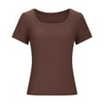 thumbnail image 4 of QUNYINEY Womens Tops Square Neck Casual Short Sleeve Solid Shirts Slim Ribbed Tee Shirts Womens, 4 of 5