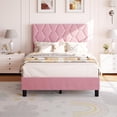 thumbnail image 3 of Rosa tamaño individual marco de cama con forrado cabecero heavy-duty platform strong wood slats no box spring noise-free fácil montaje, 3 of 6