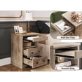 thumbnail image 4 of Likimio Mesita De Noche Moderna Con 3 Cajones, Mesa Auxiliar Con Estante Abierto Y Bandeja Extraíble, Mesa Auxiliar De Madera, Roble Gris, 4 of 5