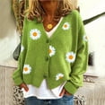 thumbnail image 2 of felwors Daisy Flower Cardigan Sweater for Women Aesthetic 90s Button Down Long Sleeve Open Front Cute Knit Sweaters Green, S, 2 of 4