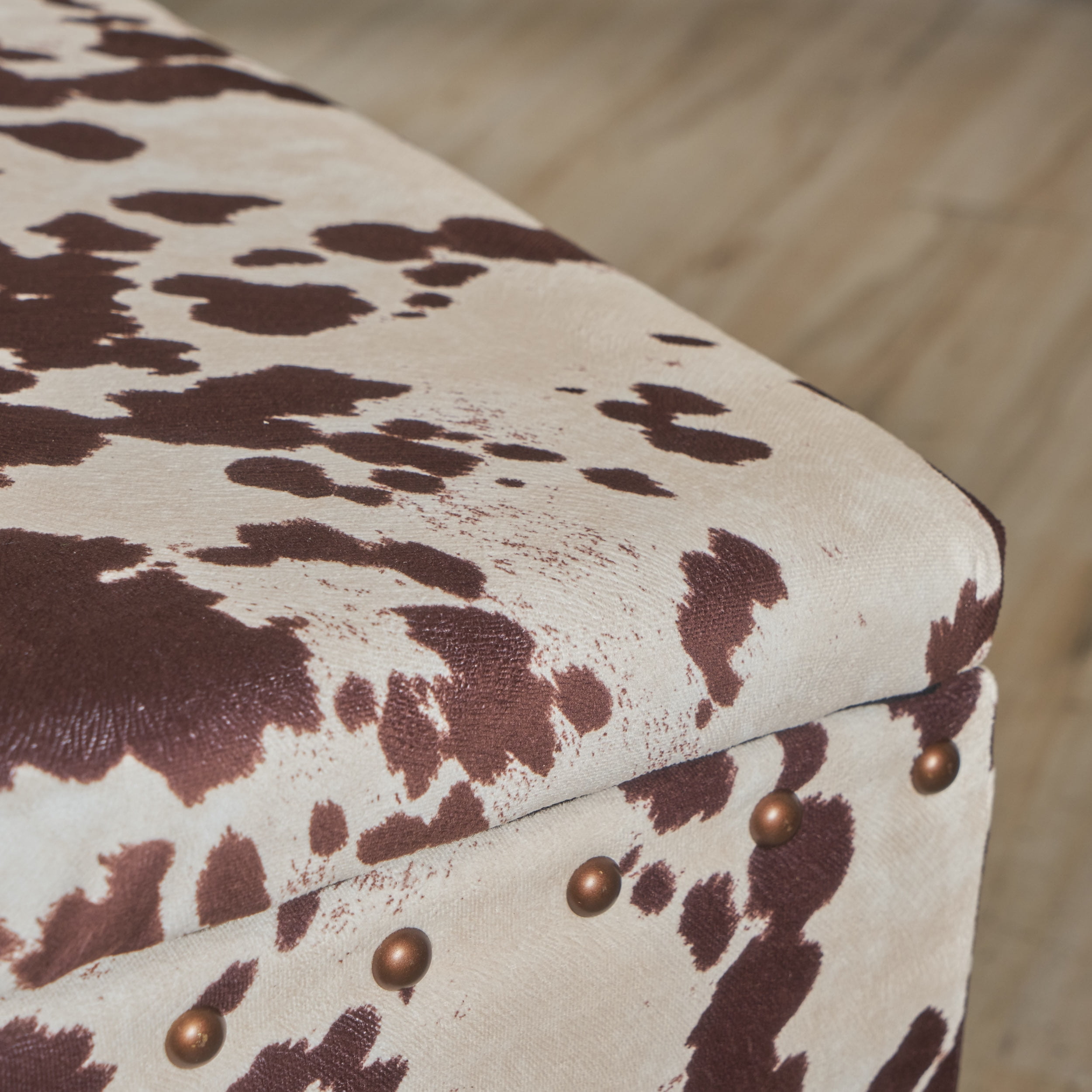Tia Velvet Storage Ottoman, Milk Cow