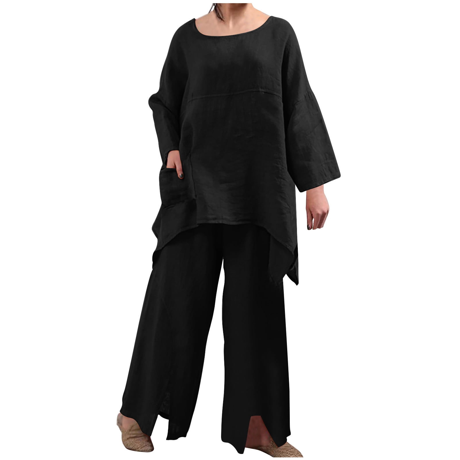 Elegant Solid Two Piece Set Cut Crop Top High Waist Pants