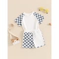 thumbnail image 5 of Suealasg Kids Boys Summer Shorts Set Short Sleeve Crew Neck Plaid T-shirt +Elastic Waist Shorts Toddler Boys 2Pcs Casual Outfit Set, 5 of 9