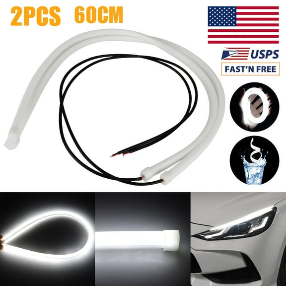 2X White 60cm Flexible Tube LED Strip Daytime Runnning DRL Light Headlight Lamp