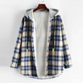 thumbnail image 2 of LEAVINGSUO Hooded Sweaters for Women,Women's Casual Long Sleeve Plaid Buttoned Curved Hem Hooded Warm Coat Jacket, 2 of 6