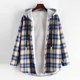 thumbnail image 1 of ICHUANYI Clearance Women's Casual Long Sleeve Plaid Buttoned Curved Hem Hooded Warm Coat Jacket(Blue, XL) ICHUANYI WER2023081402634, 1 of 6