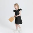 thumbnail image 6 of NAISIBABY Girls A-Line Dress, Ruffle Sleeve Solid Color Round Neck Summer Fit Flare Dress Black 13-14T, 6 of 8