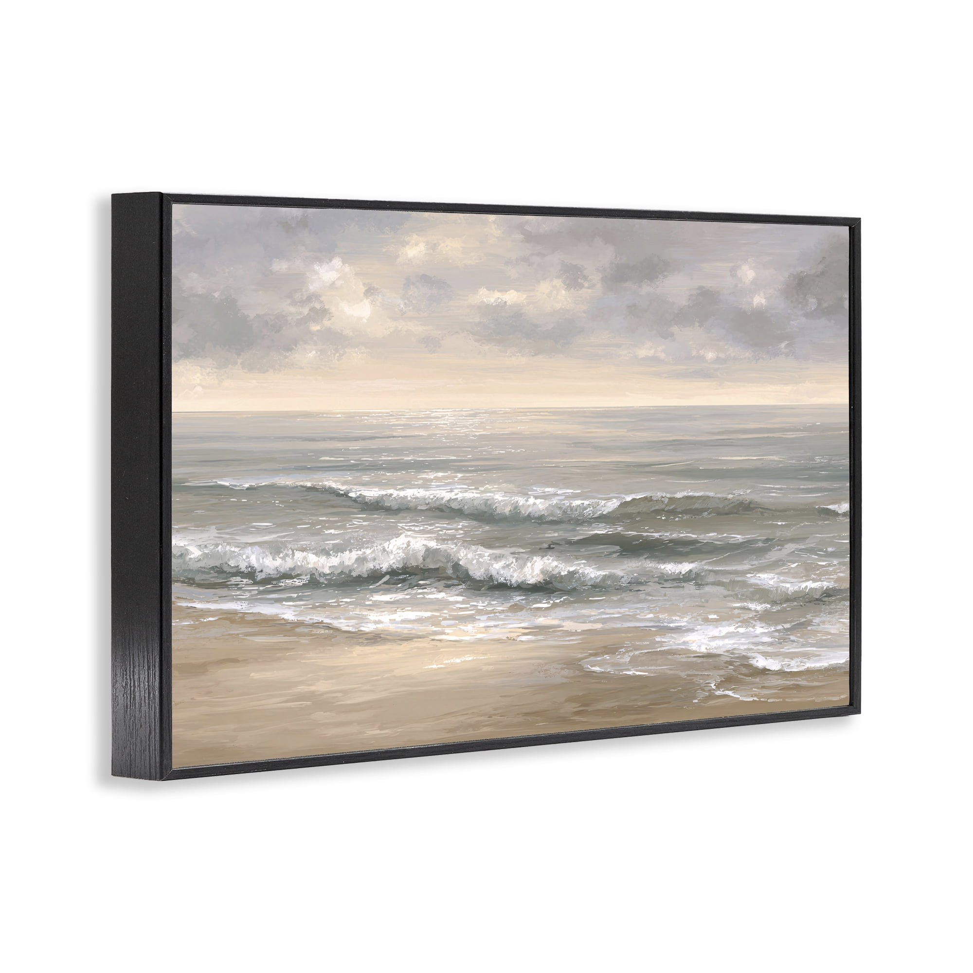 Stupell Industries Soft Rolling Beach Waves Black Framed Giclee Art, design by Jacky Ngan