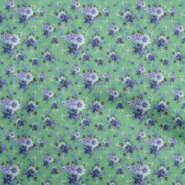 oneOone Coton Flex Vert Marine Tissu Floral Robe Tissu Tissu Imprimé par la Cour 40 Pouces de Large