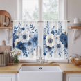 thumbnail image 2 of White Blue Floral Kitchen Curtains, Elegant Leaves Spring Flowers Light Filtering Window Curtain Panels, 2Pcs Rod Pocket Window Treatments Set for RV Dining Room Study Room 42x54 Inches, 2 of 9