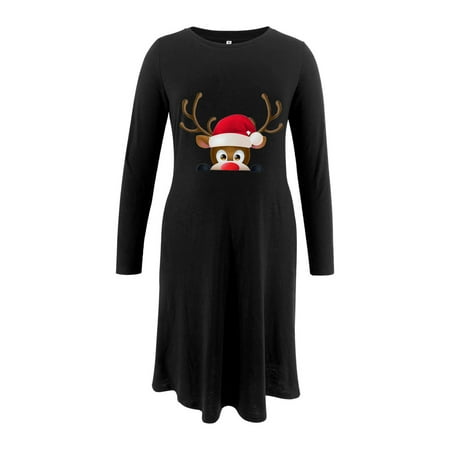

Dadaria Maternity Christmas Clothes Women Maternity Wear Deer Head Printed Long Thickened Long Sleeve Round Neck Pocket Dress Black XL Toddler