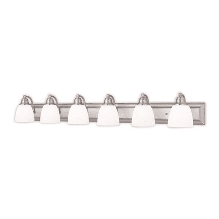 

Bathroom Vanity 6 Light With Hand Blown Satin Opal White Brushed Nickel size 48 in 600 Watts - World of Crystal