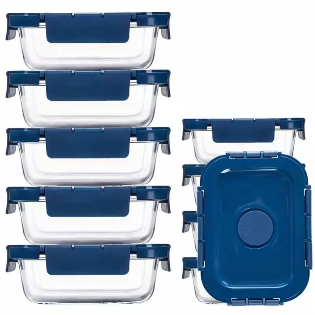 TechGen Premium Borosilicate Glass Food Storage Containers with Snap Locking Lids, 10 pack