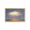 thumbnail image 1 of Fantasy Wall Art with Frame, Golden Yellow Beams Break Through Storm Clouds Skyline Flying Gulls Nature Imagery, Printed Fabric Poster for Bathroom Living Room, 35" x 23", Blue Orange, by Ambesonne, 1 of 2