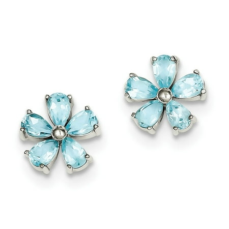 Silver Marcasite Flower Earrings - Sterling Silver Flower Blue Topaz Earrings