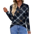 thumbnail image 2 of Women's Polo Shirt Long Sleeve Tops Collared Button Down Golf Tee Casual Spring Summer Work T Shirts Navy M, 2 of 5