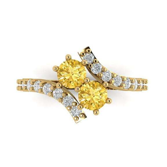 Clara Pucci 14K Yellow Gold 1.48ct Citrine Solitaire with Accents Ring