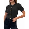 thumbnail image 1 of Women Short Sleeve Cardigan Cable Knit Cropped Button Down Crewneck Sweater Tops, 1 of 9