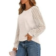 thumbnail image 3 of Women'S Round Neck Ribbed Brushed Loose Versatile Knitted Pullover Top with Spliced Hollow Long Sleeves Apricot S, 3 of 7