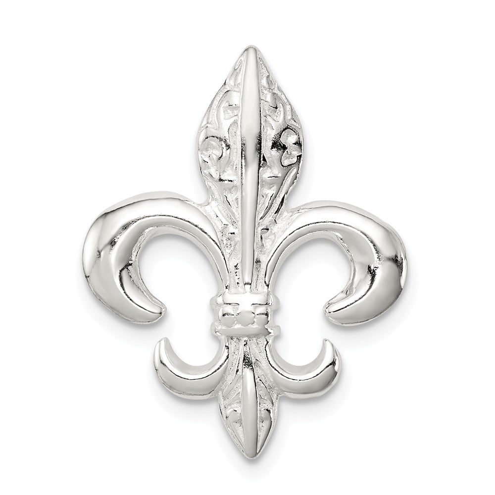 Sterling Silver Synthetic CZ Fleur De Lis With Flash Champagne-Tone Slide Pendant on a Sterling Silver Cable Snake or Ball Chain Necklace