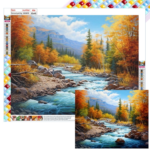 5D DIY Con Cuentas Cuadradas Kit Lago Arbolado Del 50x40cm