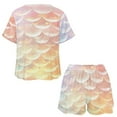 thumbnail image 3 of Mermaid Fish Scales Women's Ruffle Short Sleeve Tops And Shorts Cute Peeps Bunny Pajamas Sets, 3 of 7