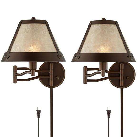 Franklin Iron Works Samuel Mica Shade Plug-In Swing Arm Wall Lamp with Cord Cover Set of 2