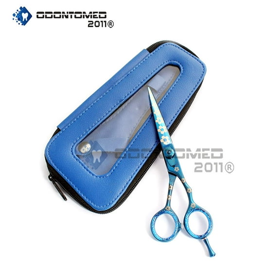 Odontomed2011 Od2011-d-1501 New J2 Japanese Steel Professional Razor Edge Titanium Hairdressing Scissor Shear 5.5" With Blue Flower Design   Free Rexine Scissor Case A  Quality
