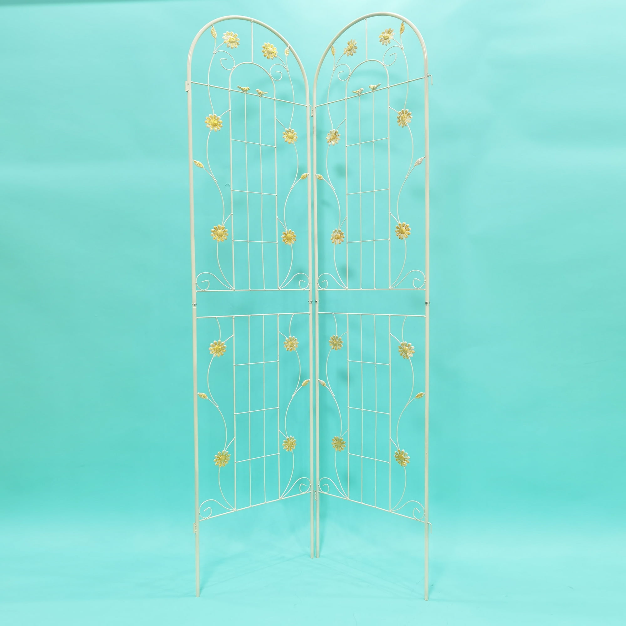 MAYEERTY 2 Pack Metal Garden Trellis 86.7 x 19.7 Inch Rustproof Climbing Plants Support Cream White Outdoor Flower