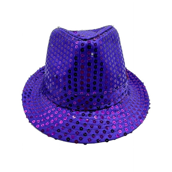 Adult's LED Light Up Purple Sequin Fedora Jazz Hat Costume Accessory