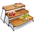 thumbnail image 2 of 3 Tier Cupcake Stand and Tower Large Serving Tray for Party, Acacia Wooden Dessert Table Display Set, Decorative Tiered Tray for Cheese and Charcuterie, Rustic Wood Serving Platters, 2 of 8