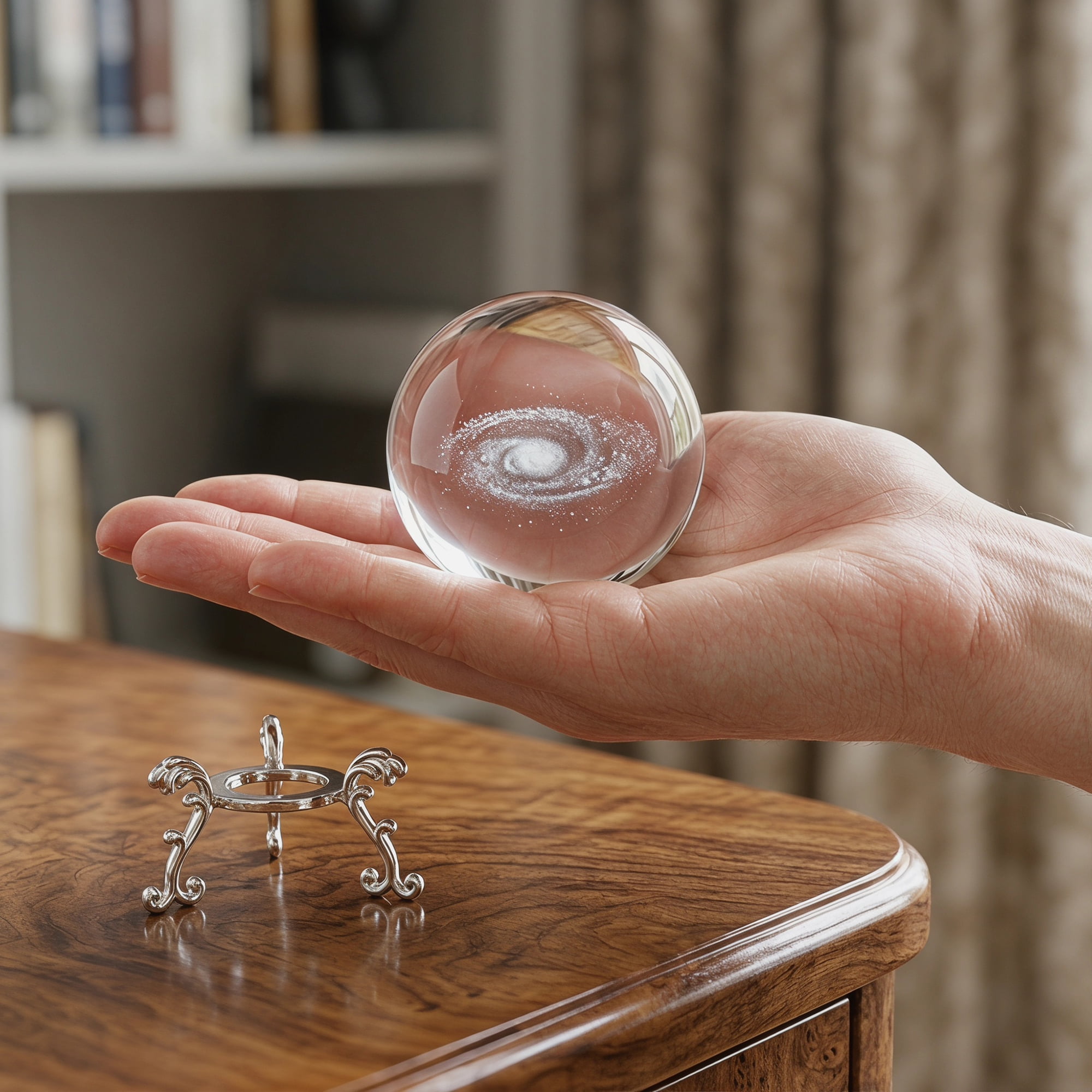 Unique Bargains Crystal Ball Figurine 3D Glass Paperweight with Base Clear Style B