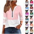 thumbnail image 7 of AKOEE Women 1/2 Zip Pullover Tops Colorblock Striped Long Sleeve S-3XL Lightweight Casual Tshirts Loose Fit, White L, 7 of 7