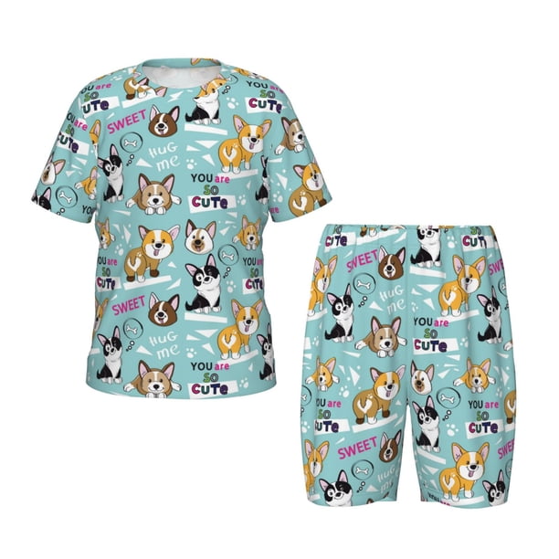Fotbe Dogs Pijama Estampada de 2 Piezas para Niños – Ropa de Dormir de Manga Corta Cómoda para Niños y Niñas, Camiseta y Shorts de Algodón-Medium
