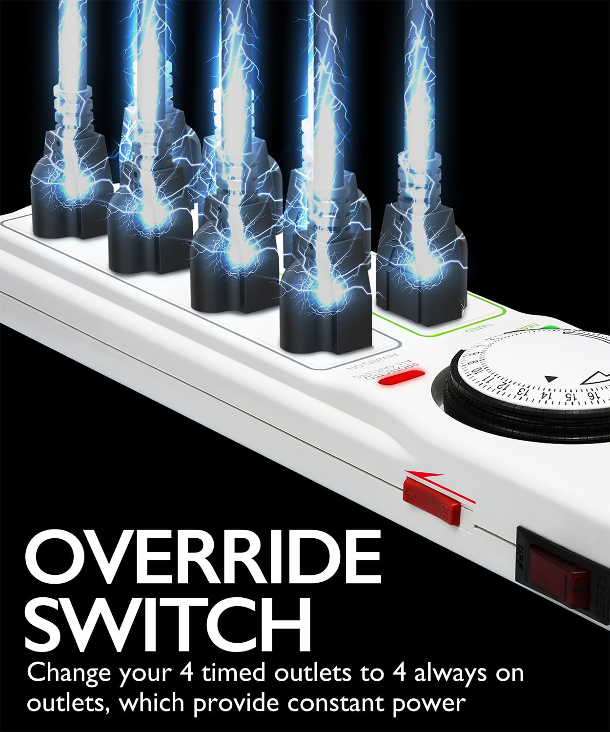 Fosmon Power Strip with Timer, 8-Outlet Surge Protector with Mechanical Timer, Indoor Grounded Electrical Outlet for Grow Lights, Reptile, Aquarium, (4 Outlets Timed, 4 Outlets Always On), ETL Listed