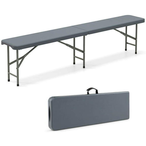Sptwo | 6 FT Plastic Folding Bench, HDPE Portable Seat w/Metal Legs, Fold-in-Half Outdoor Bench for Picnic, Garden, Camping, Party Sport Events, 1320 lbs Capacity, No Assembly,Gray